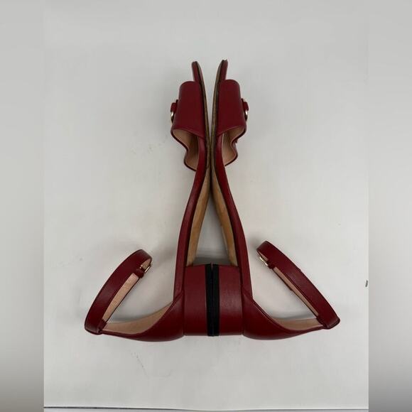 Gucci Burgundy red leather Horsebit ankle strap peep toe low heel sandals EU38.5 - Picture 7 of 11